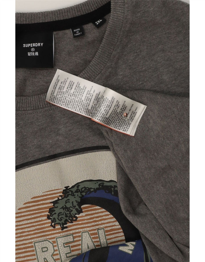 Superdry Herren Grafik-T-Shirt-Oberteil 2XL aus grauer Baumwolle