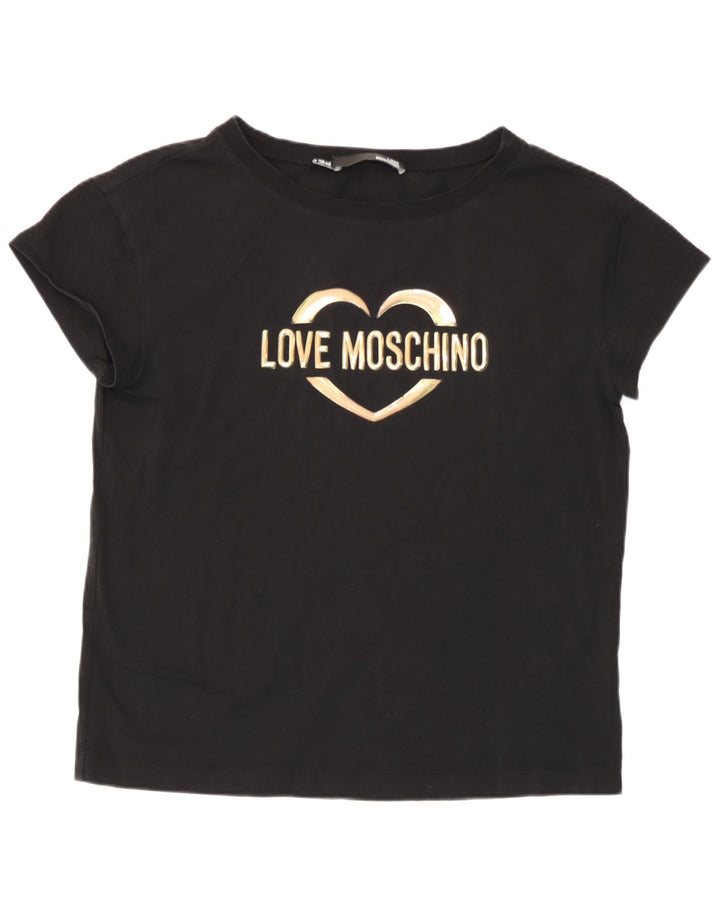 Moschino Damen Grafik-T-Shirt-Oberteil UK 14 Large Schwarz