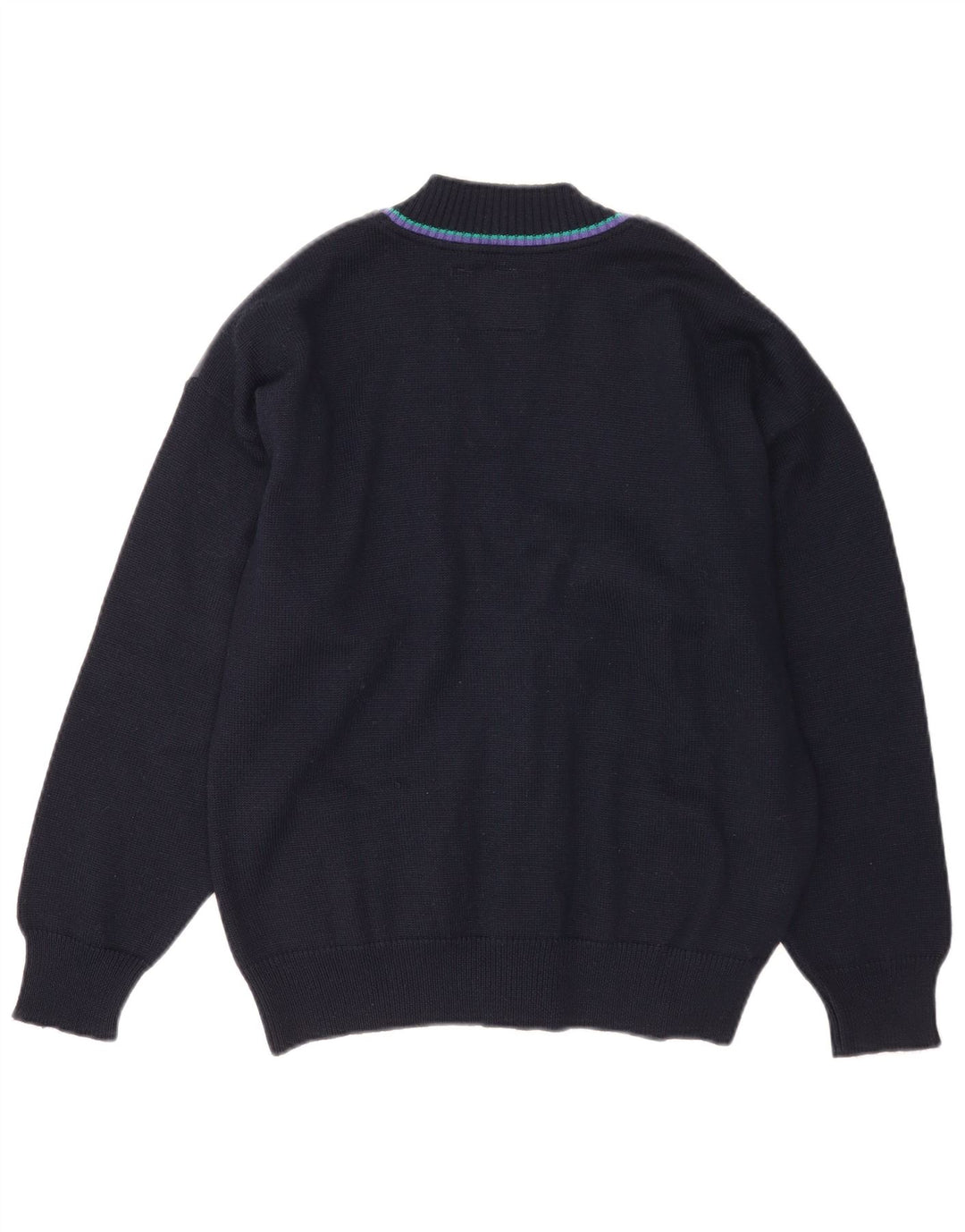 Il Granchio Herren-Cardigan-Pullover aus mittlerer marineblauer Colourblock-Wolle