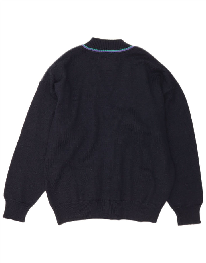 Il Granchio Herren-Cardigan-Pullover aus mittlerer marineblauer Colourblock-Wolle