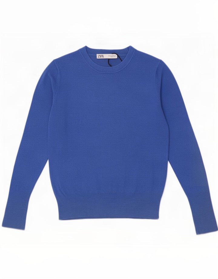 Zara Damen-Pullover mit U-Boot-Ausschnitt, UK 12, mittelblaue Viskose