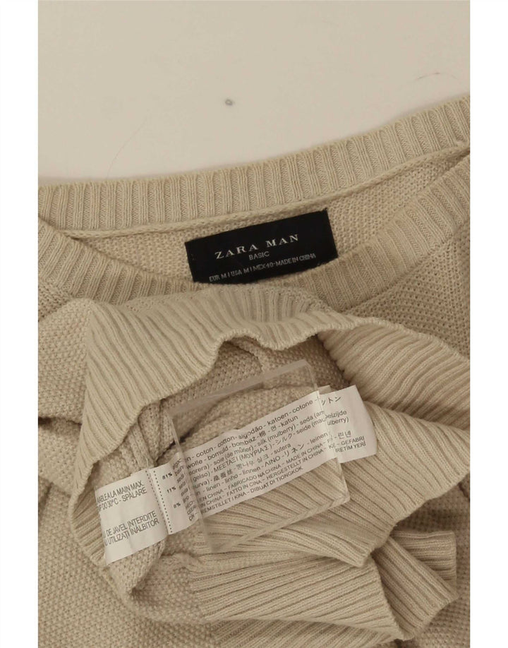 Zara Herren-Pullover mit Rundhalsausschnitt, mittelbeige Baumwolle