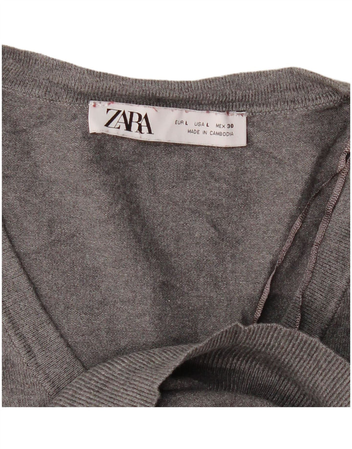 Zara Damen-Pullover mit V-Ausschnitt, Gr. 42, Größe L, Grau