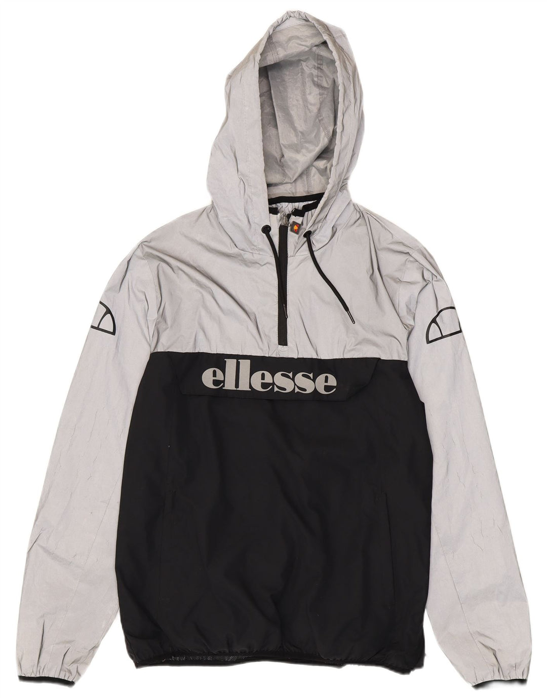 Ellesse Herren-Regenjacke mit grafischer Kapuze, UK 40, Größe L, Schwarz, Farbblock