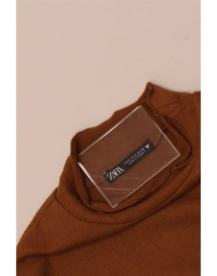Zara Damen Crop Top Langarm UK 8 Small Braun
