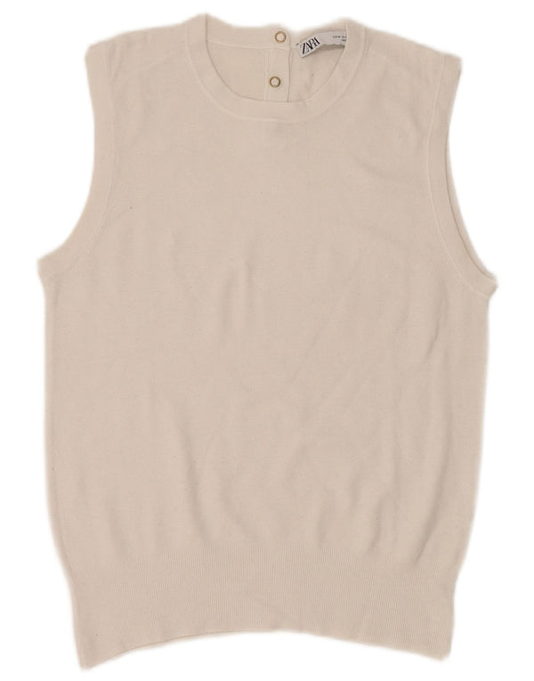 Zara Damen Weste Top UK 12 Medium Weiß
