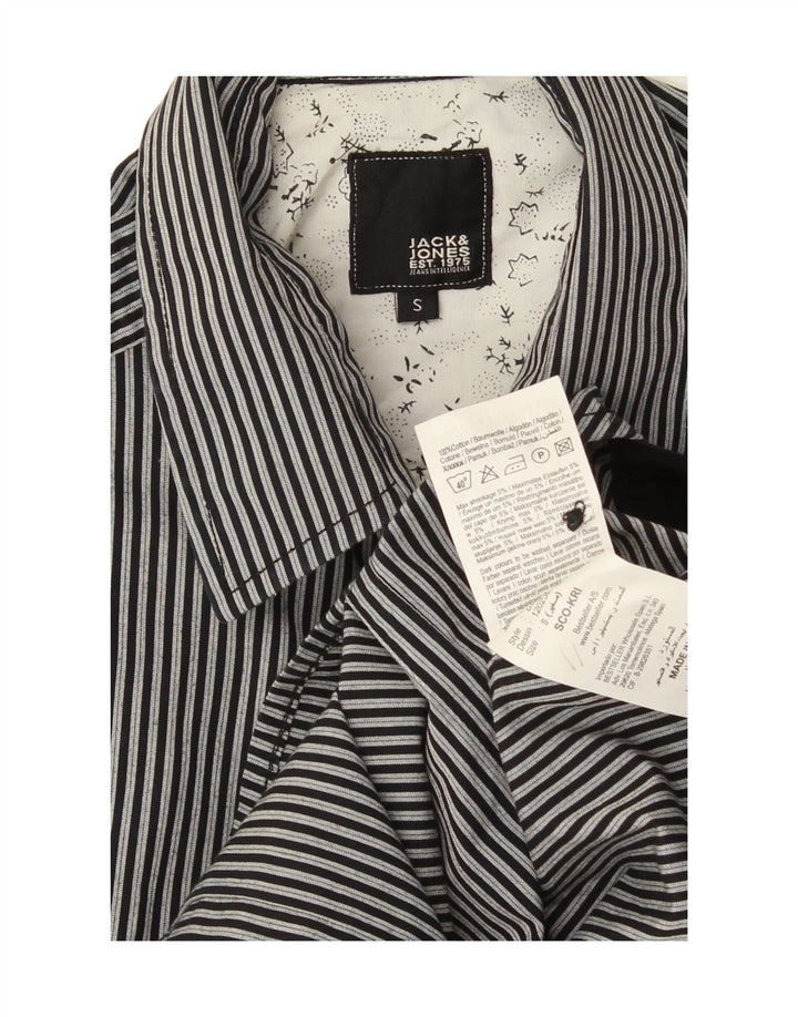Jack & Jones Herren-Grafikhemd, klein, schwarze Nadelstreifen-Baumwolle