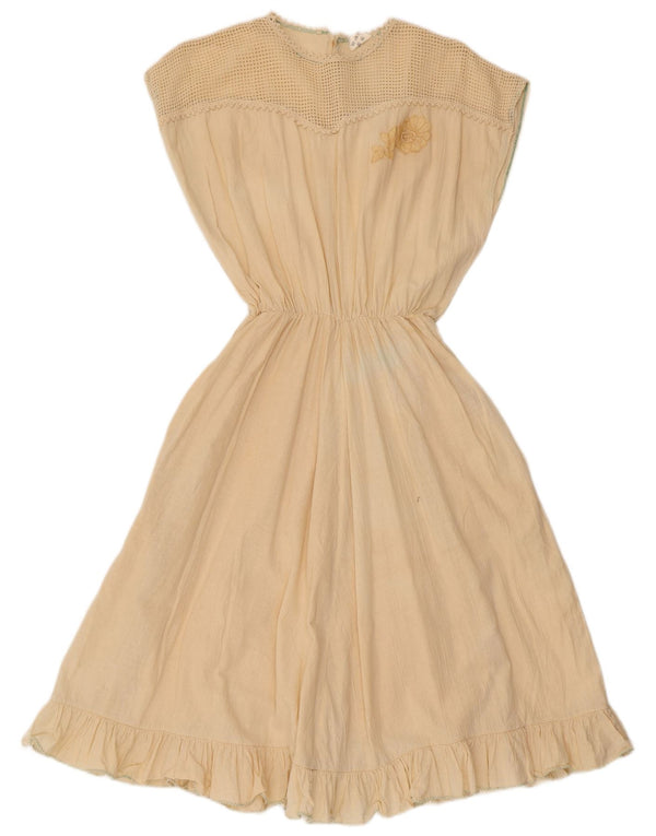 Vintage Damen Ärmelloses A-Linien-Kleid IT 44 Mittelbeige Baumwolle