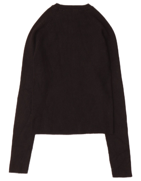 Zara Damen Crop Top Langarm UK 12 Medium Schwarz Viskose