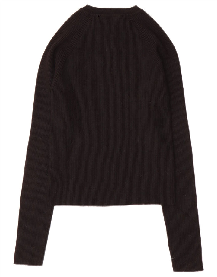Zara Damen Crop Top Langarm UK 12 Medium Schwarz Viskose