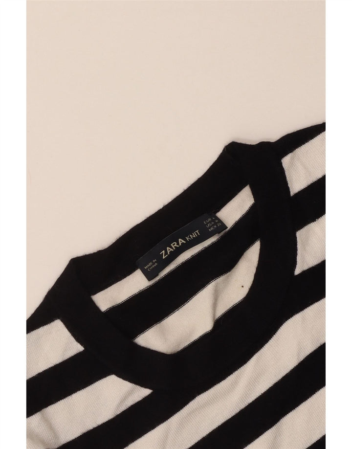 Zara Damen-Pullover mit Rundhalsausschnitt, Gr. 12, mittelschwarz gestreift
