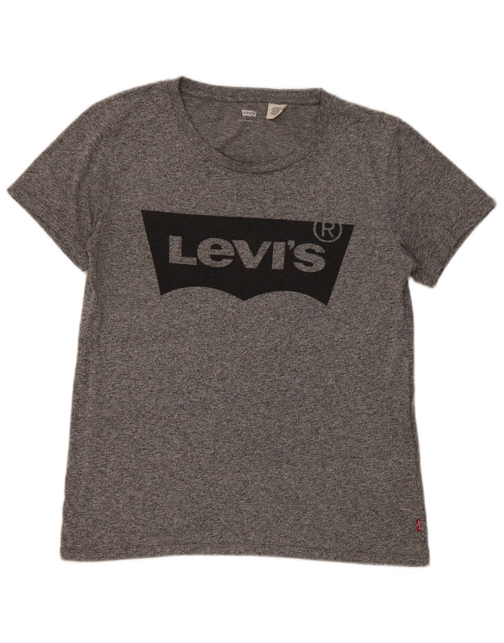 Levi's Damen-T-Shirt mit Grafik, UK 10, Größe S, grau geflecktes Polyester