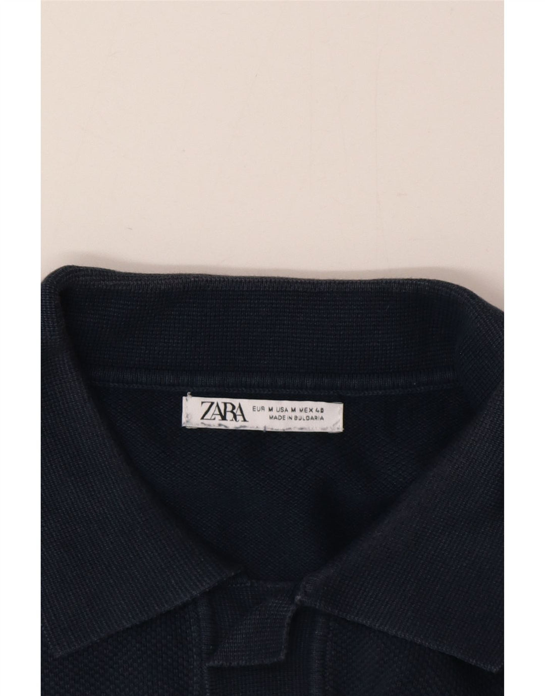 Zara Herren-Pullover mit Polokragen, kurzärmelig, Mittelblau