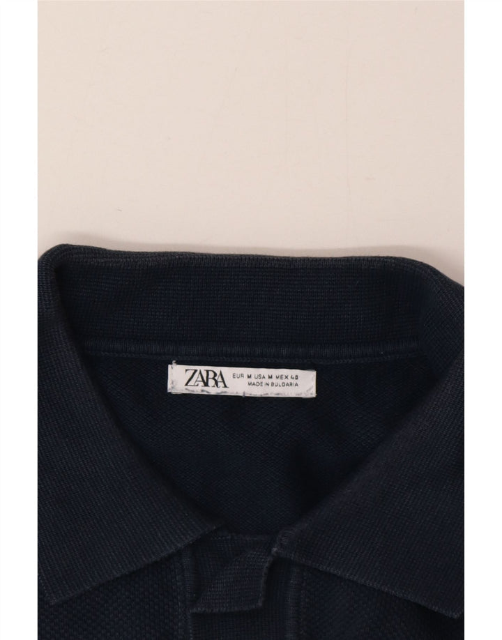 Zara Herren-Pullover mit Polokragen, kurzärmelig, Mittelblau