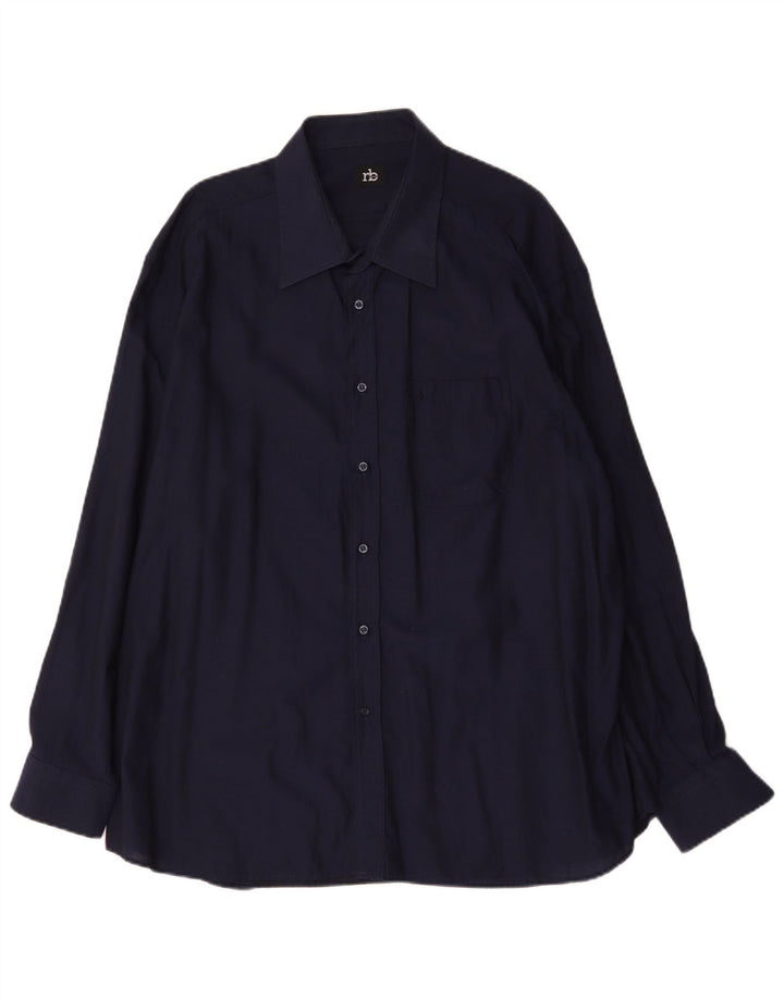 Roccobarocco Herrenhemd Größe 48 2XL Marineblaue Baumwolle