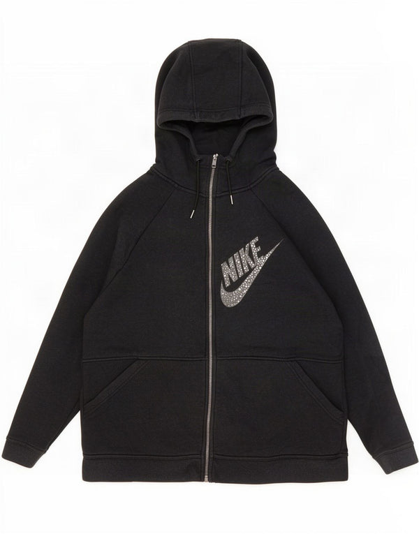 Nike Damen Graphic Zip Hoodie Pullover UK 16 Large Schwarz Baumwolle