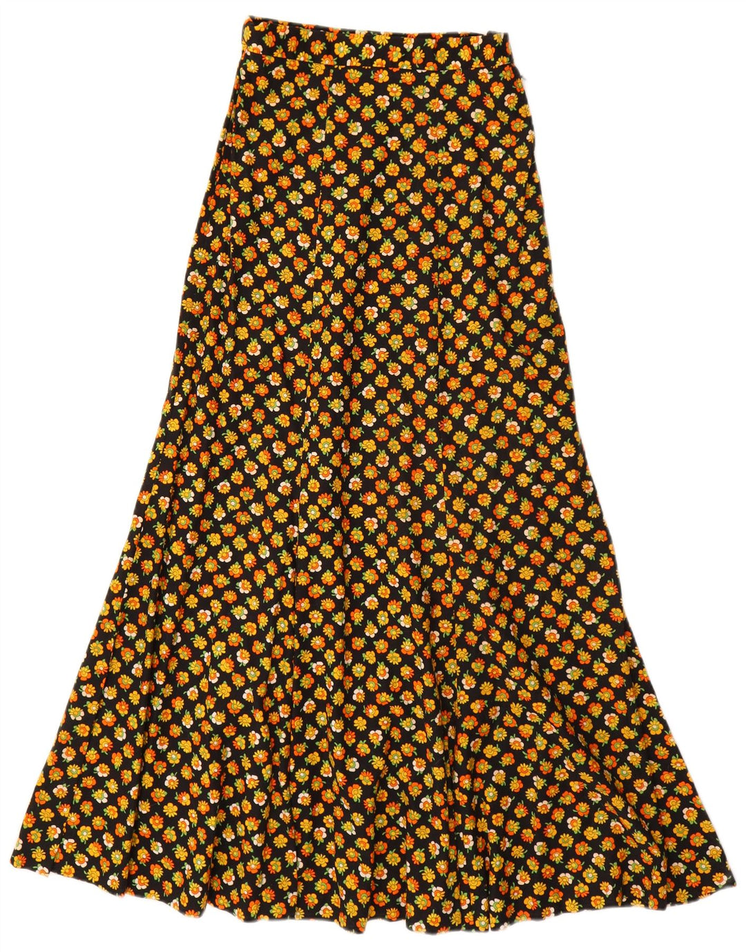 VINTAGE Damen Maxi-A-Linien-Rock EU 34 2XS W24 Schwarz geblümte Baumwolle