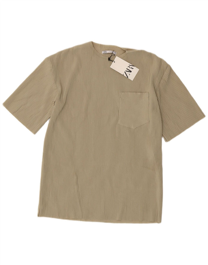 Zara Herren T-Shirt Top Small Beige Polyester