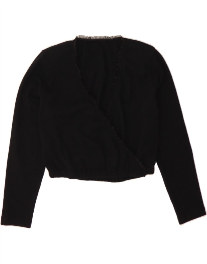 VINTAGE Womens Crop Long Sleeve Blouse Top UK 12 Medium Black Vintage Vintage and Second-Hand Vintage from Messina Hembry 