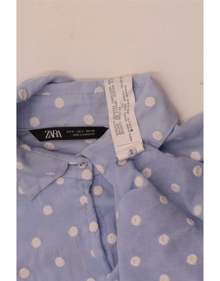Zara Damen-Hemd UK 10 Small Blue Polka Dot Polyester