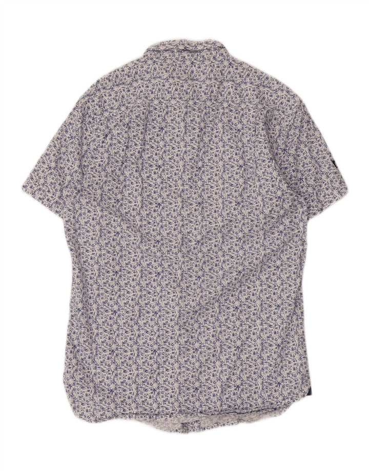 SUPERDRY Herren-Kurzarmhemd, klein, blau, geblümt, Baumwolle