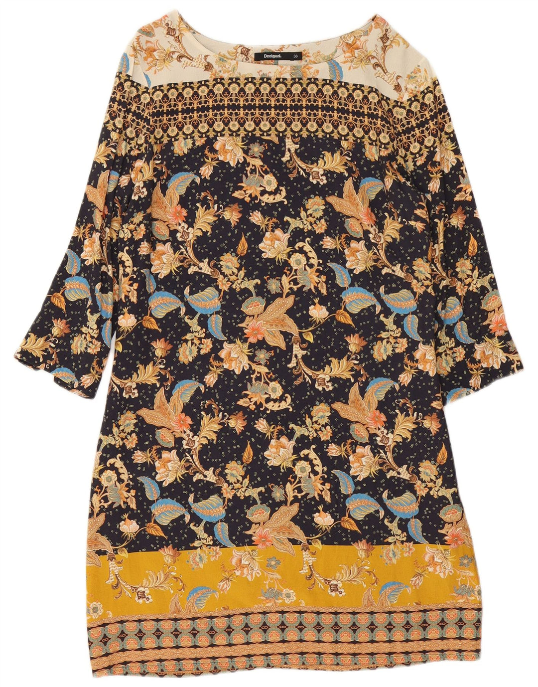 Desigual Damen Etuikleid mit 3/4-Ärmeln, EU 38, mittelgroß, mehrfarbig, Blumenmuster
