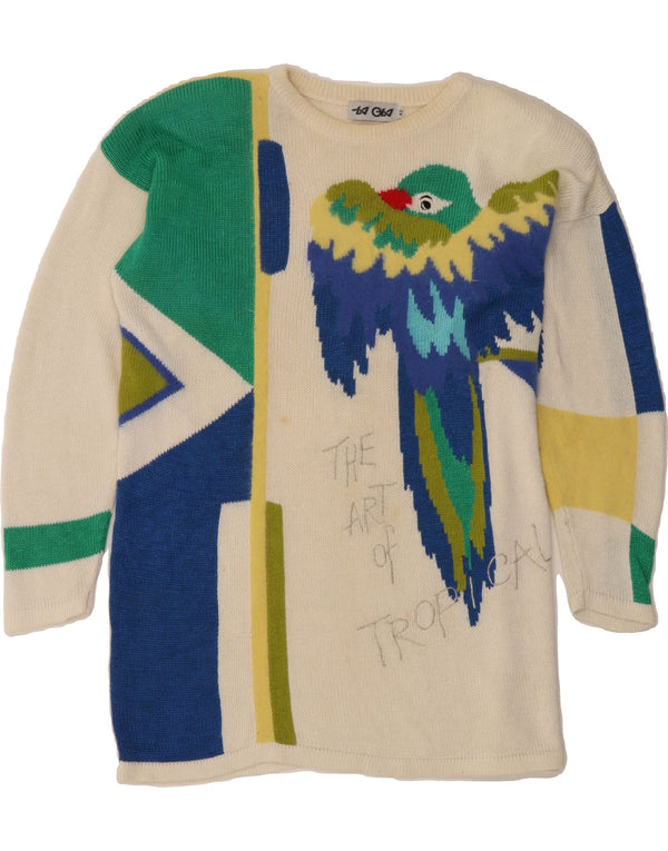 VINTAGE Womens Boat Neck Jumper Sweater IT 42 Medium Off White Bird