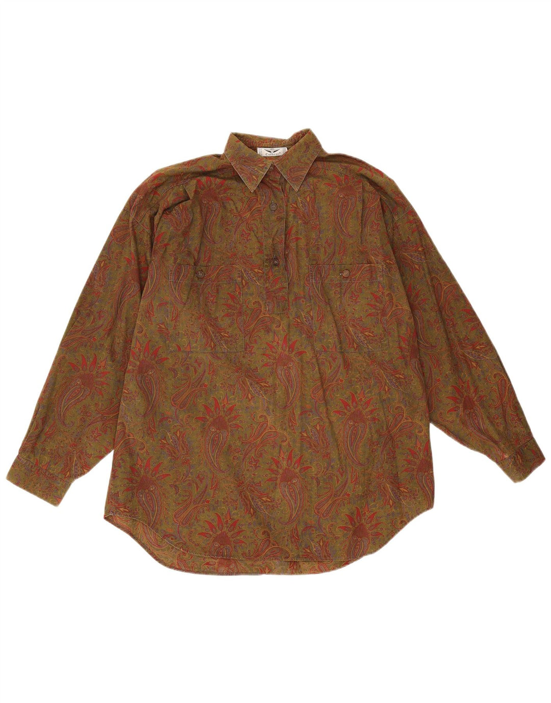 Calbros Damen-Pullover-Hemd in Übergröße, IT 44, mittlere Khaki-Paisley-Baumwolle