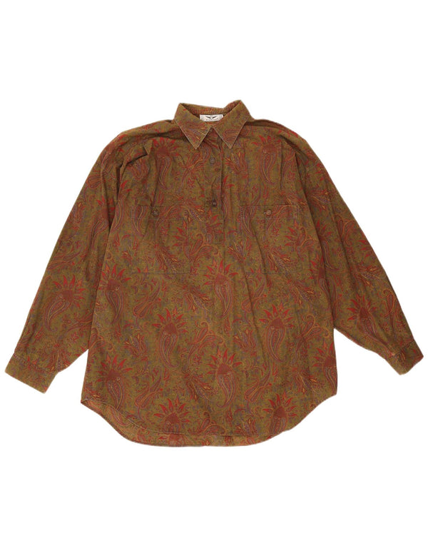 Calbros Damen-Pullover-Hemd in Übergröße, IT 44, mittlere Khaki-Paisley-Baumwolle