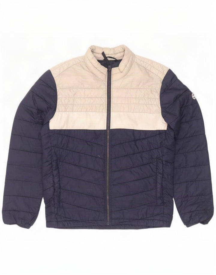 Jack & Jones Wattierte Herrenjacke UK 40 Large Marineblaues Colourblock-Polyester