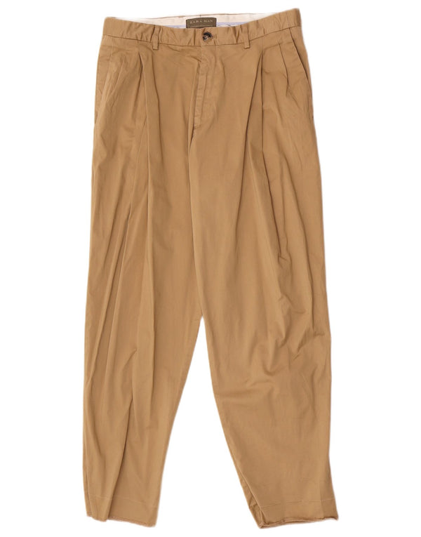 Zara Herren Pegged Chino Hose EU 38 Small W30 L27 Beige Baumwolle
