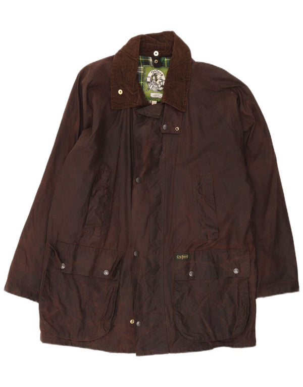 Oxford Herren-Jacke aus gewachster Baumwolle mit lockerer Passform, UK 36, Größe S, Braun