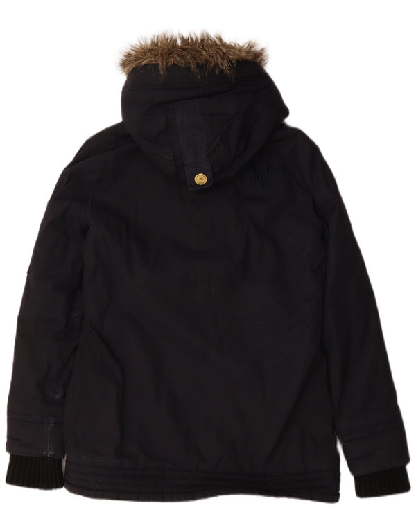 Superdry Damen-Windbreakerjacke mit Kapuze, UK 14, mittelmarineblaue Baumwolle