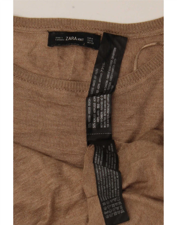 Zara Damen Longline Top Langarm UK 14 Mittelbraune Viskose