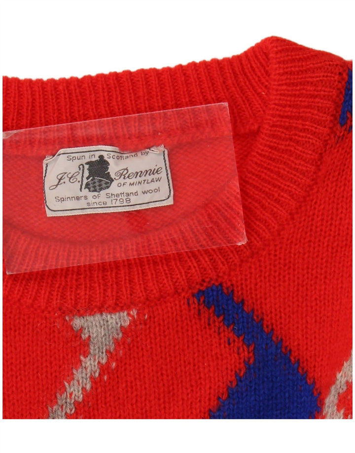 Vintage Herren Pullover mit Rundhalsausschnitt, groß, rot, Argyle/Diamant
