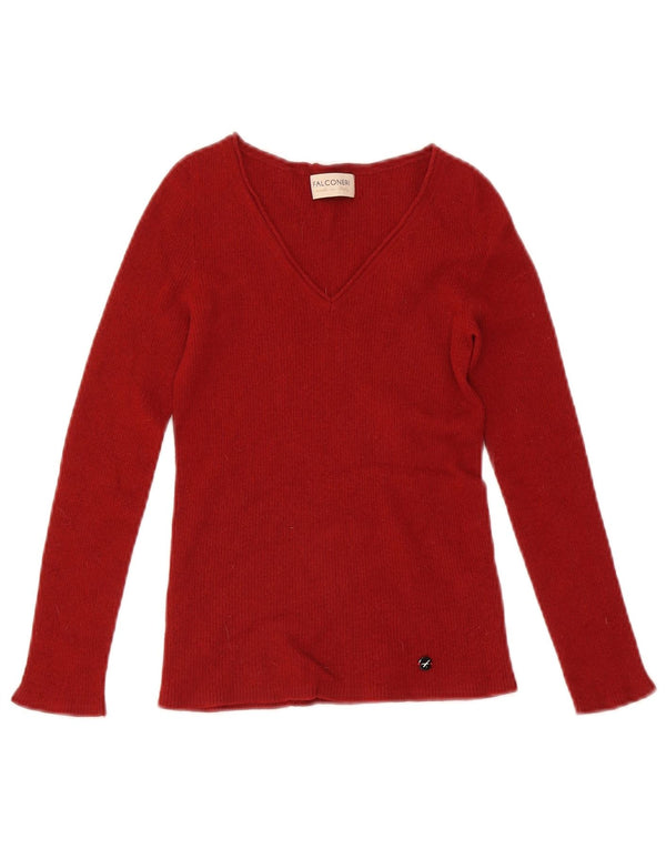 Falconeri Damen Crop V-Ausschnitt Pullover Pullover UK 14 Große rote Wolle