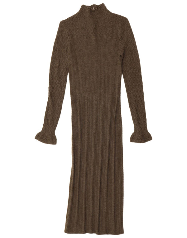 Polo Ralph Lauren Damen Langarm-Maxi-Pulloverkleid UK 6 XS Khaki Wolle
