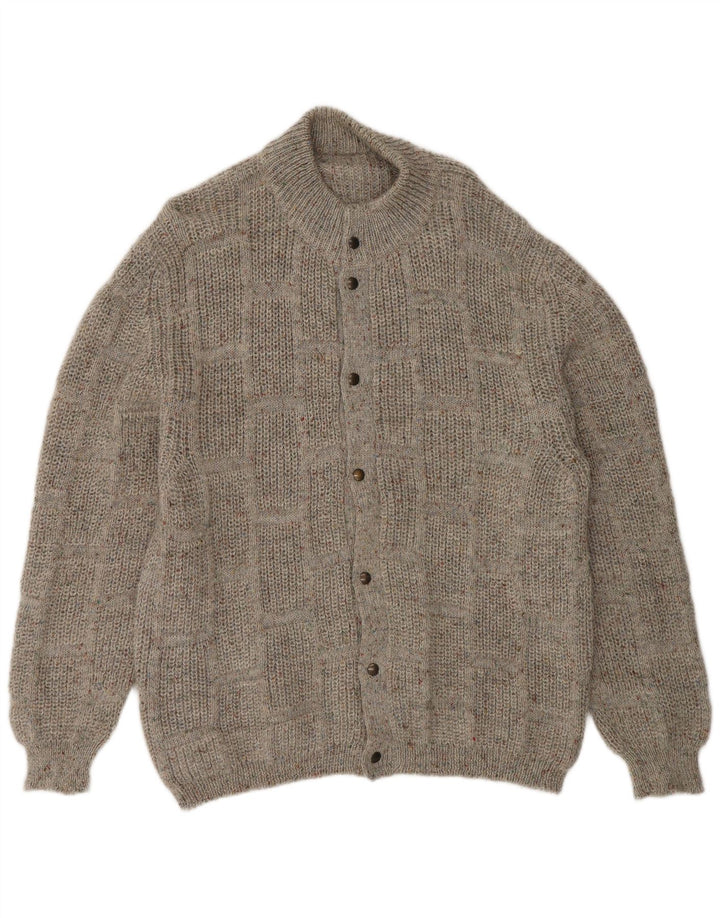 Vintage Herren-Cardigan-Pullover, groß, grau gefleckt