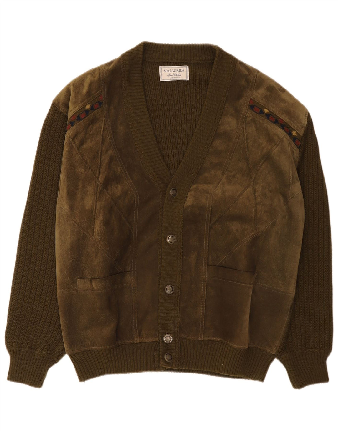 Malagrida Herren-Strickjacke aus Wildleder, XL, Grün