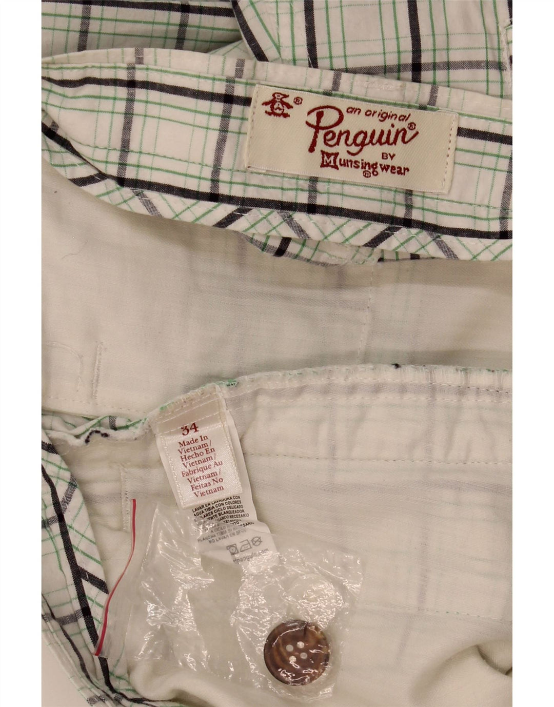 PINGUIN Herren-Chinoshorts W34, groß, weiß kariert, Baumwolle