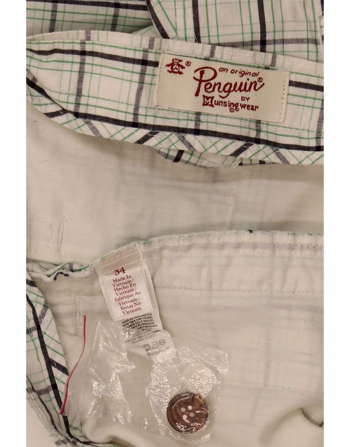 PINGUIN Herren-Chinoshorts W34, groß, weiß kariert, Baumwolle