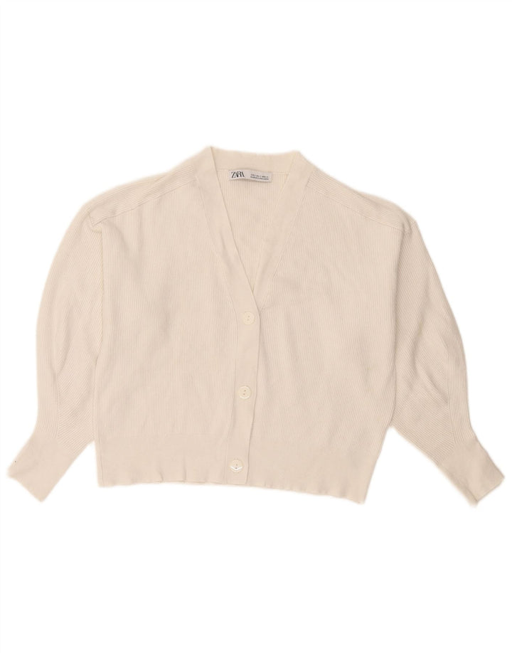 Zara Damen Crop Oversized Cardigan Pullover UK 10 Small Weiße Viskose