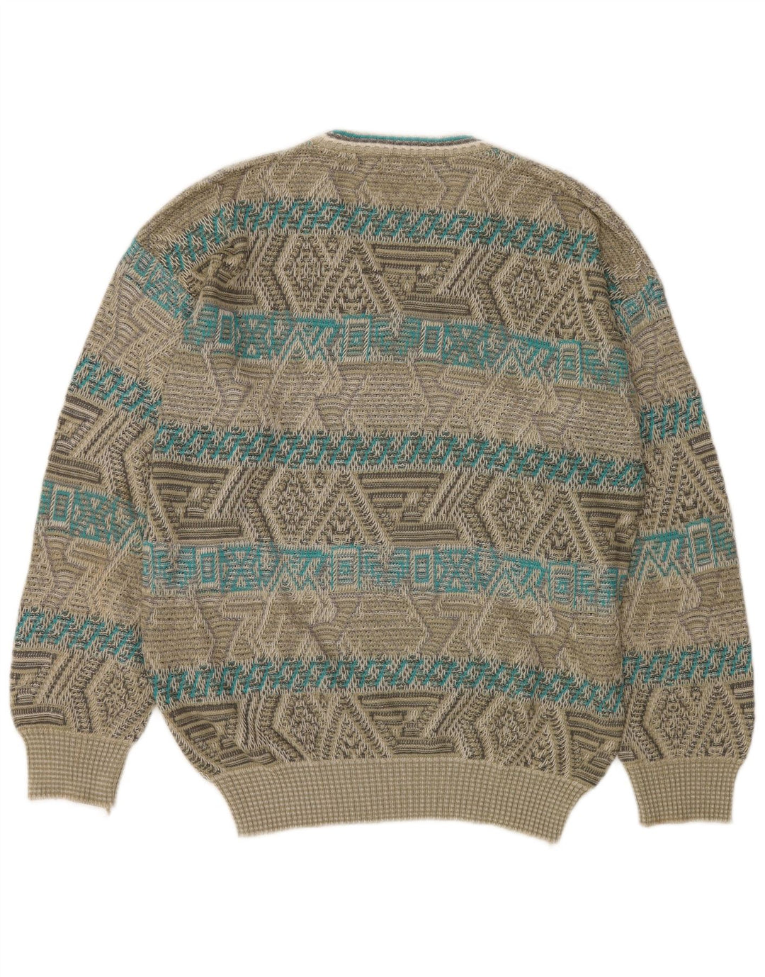 James Dillon Herren-Pullover mit V-Ausschnitt, groß, Khaki, geometrisches Acryl