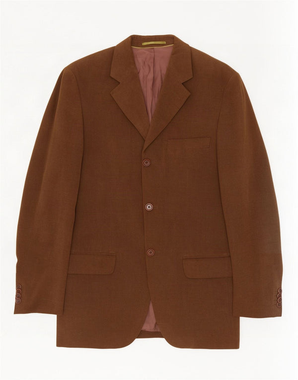 Massimo Dutti Herren-Blazer mit 3 Knöpfen, EU 46, klein, braune Baumwolle