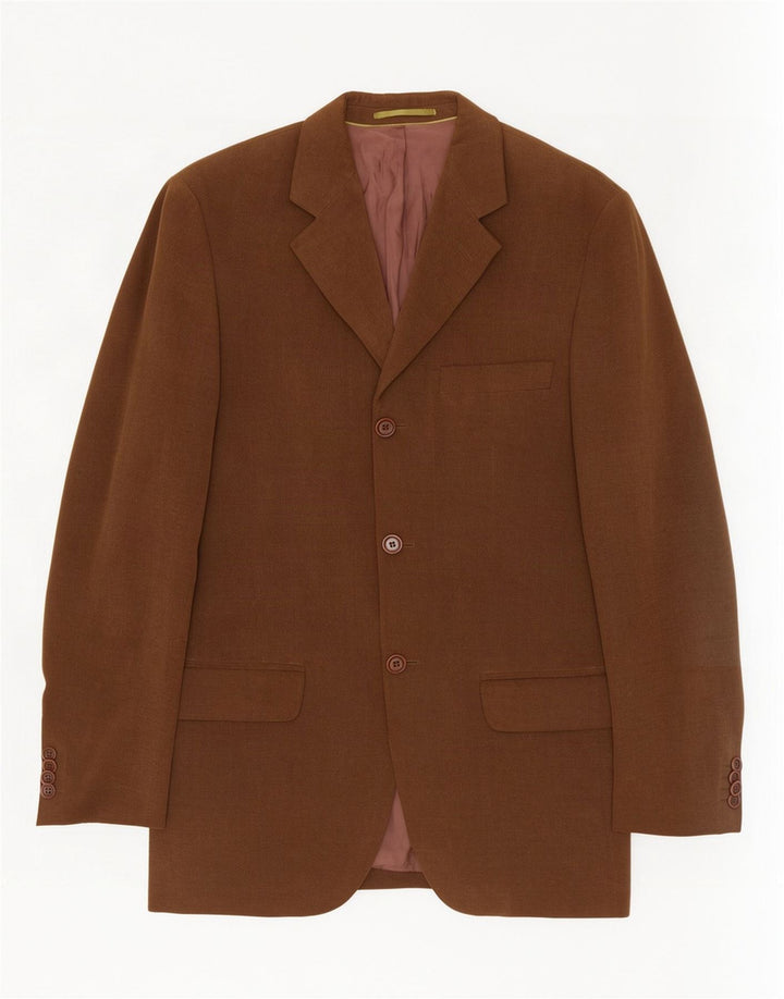 Massimo Dutti Herren-Blazer mit 3 Knöpfen, EU 46, klein, braune Baumwolle