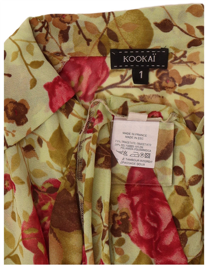 Kookai Damen Langarm-Hemdkleid, Größe 1, klein, grün, florales Bohemian-Kleid