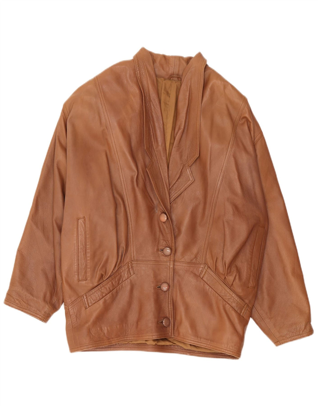 Vintage Damen Übergroße Lederjacke UK 18 XL Braunes Leder