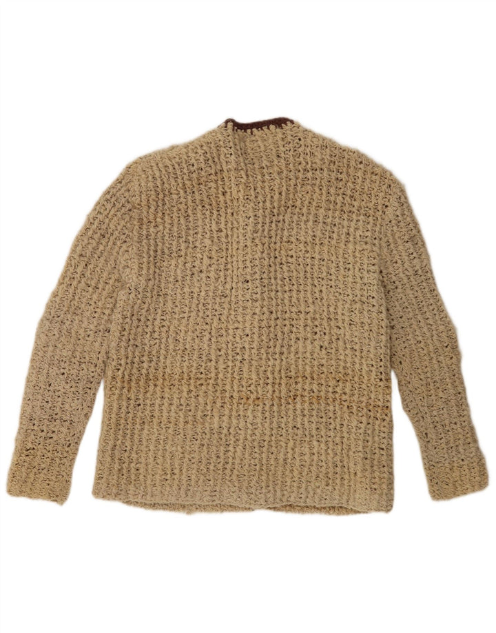 Vintage Damen Cardigan Pullover UK 14 Mittelbeige Farbblock