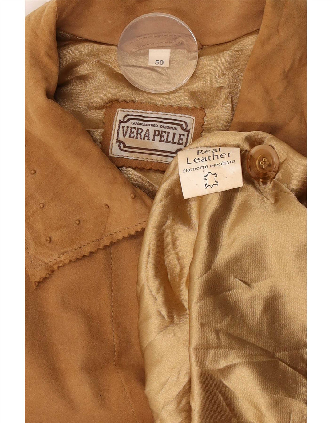 Vintage Damen Übergroßer Wildledermantel IT 50 XL Beige Leder