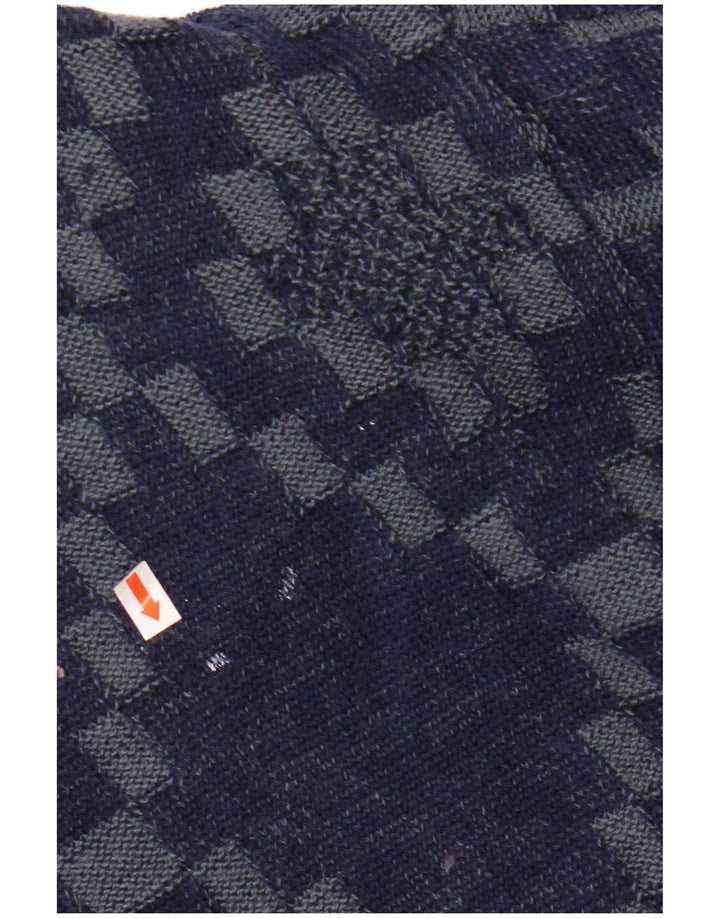 VINTAGE Herren Cardigan Pullover Große marineblaue geometrische Viskose